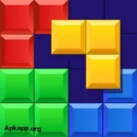 Colorful Block Blast Game logo featuring vibrant puzzle blocks, glossy 3D lettering, sparkling effects, and a fun mobile puzzle game design.