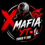 X Mafia YT Free Fire logo featuring a masked gaming character, bold red and white typography, Free Fire-inspired design, and apkapp.org branding.