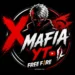 X Mafia YT Free Fire logo featuring a masked gaming character, bold red and white typography, Free Fire-inspired design, and apkapp.org branding.